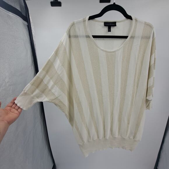 Lane Bryant Sweater Plus 18/20 Stripe Metallic Dolman Sleeve Pullover White Gold - Picture 3 of 6
